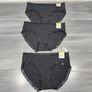 Jenni Hipster Underwear Lace Trim Classic Black Size Medium 3 Pair